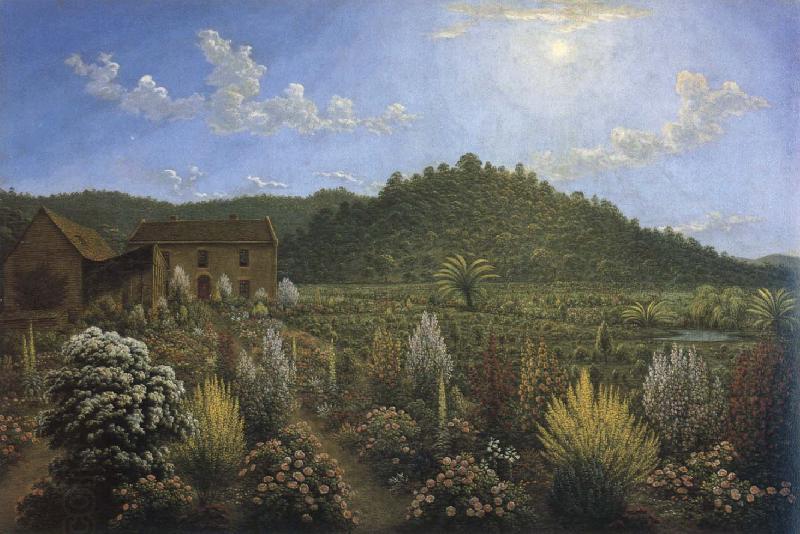 John glover a view of the artist s house and garden in mills plains,van diemen s land oil painting picture
